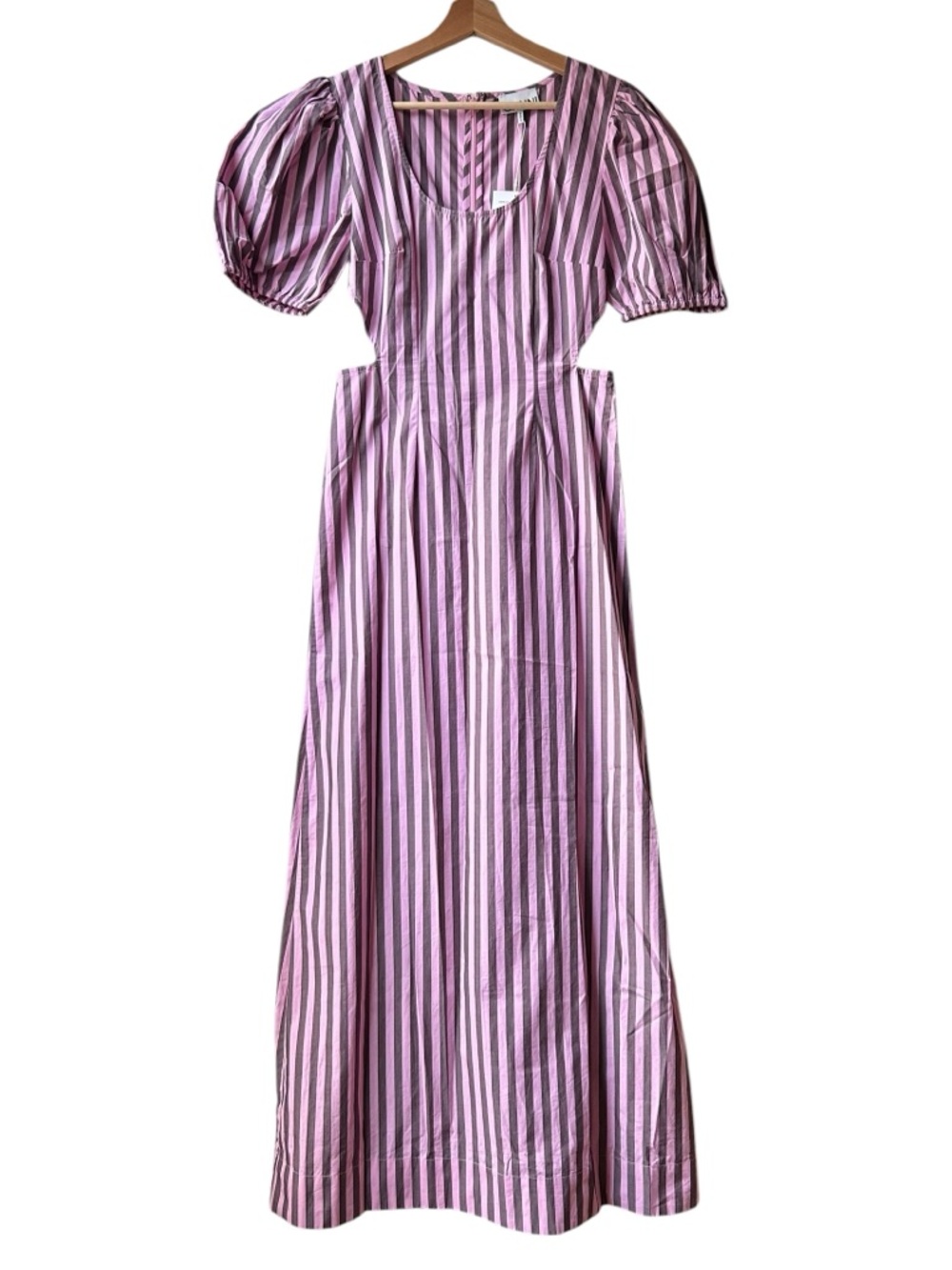 NWT Ganni Cutout Bonbon Purple Brown striped cotton-poplin maxi dress Sz 4 - Picture 5 of 15